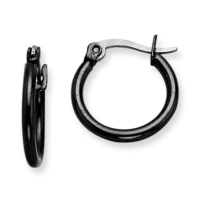 Black IP plated 15.5mm Hoop Earrings - Stainless Steel SRE564
