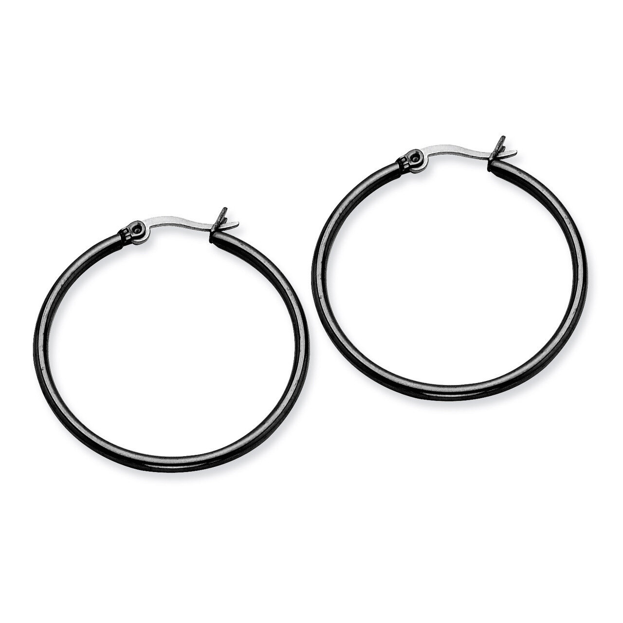 Black IP plated 32mm Hoop Earrings - Stainless Steel SRE567