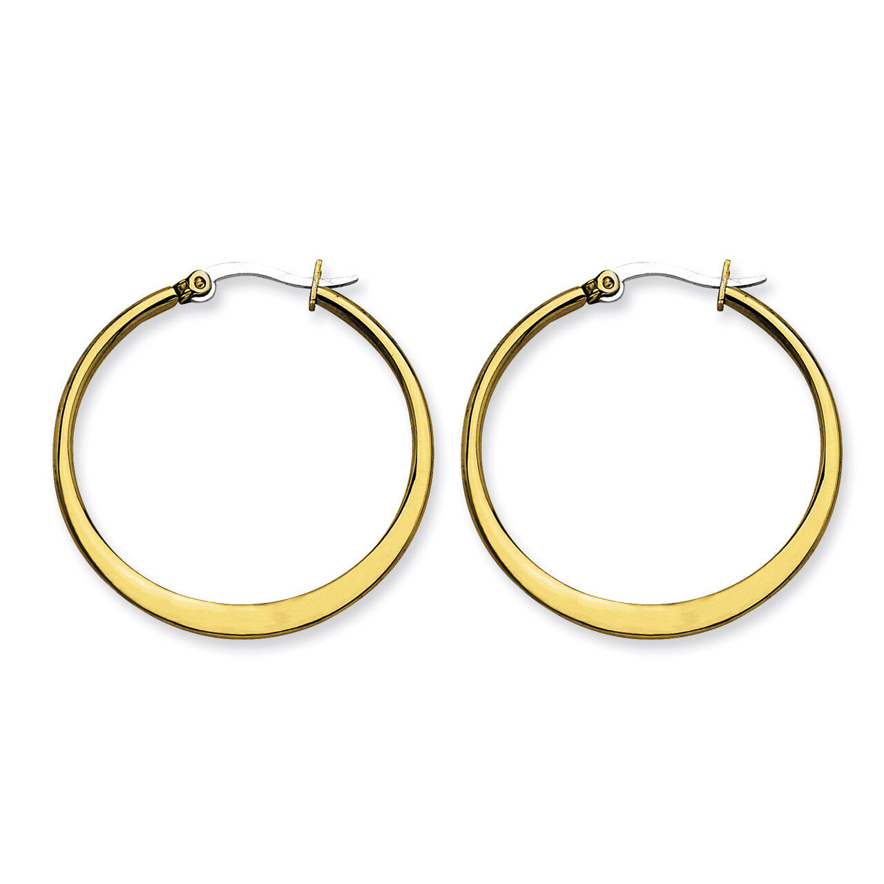 Gold IP plated Tapered 34mm Hoop Earrings - Stainless Steel SRE572 by Chisel, MPN: SRE572, 88395758…