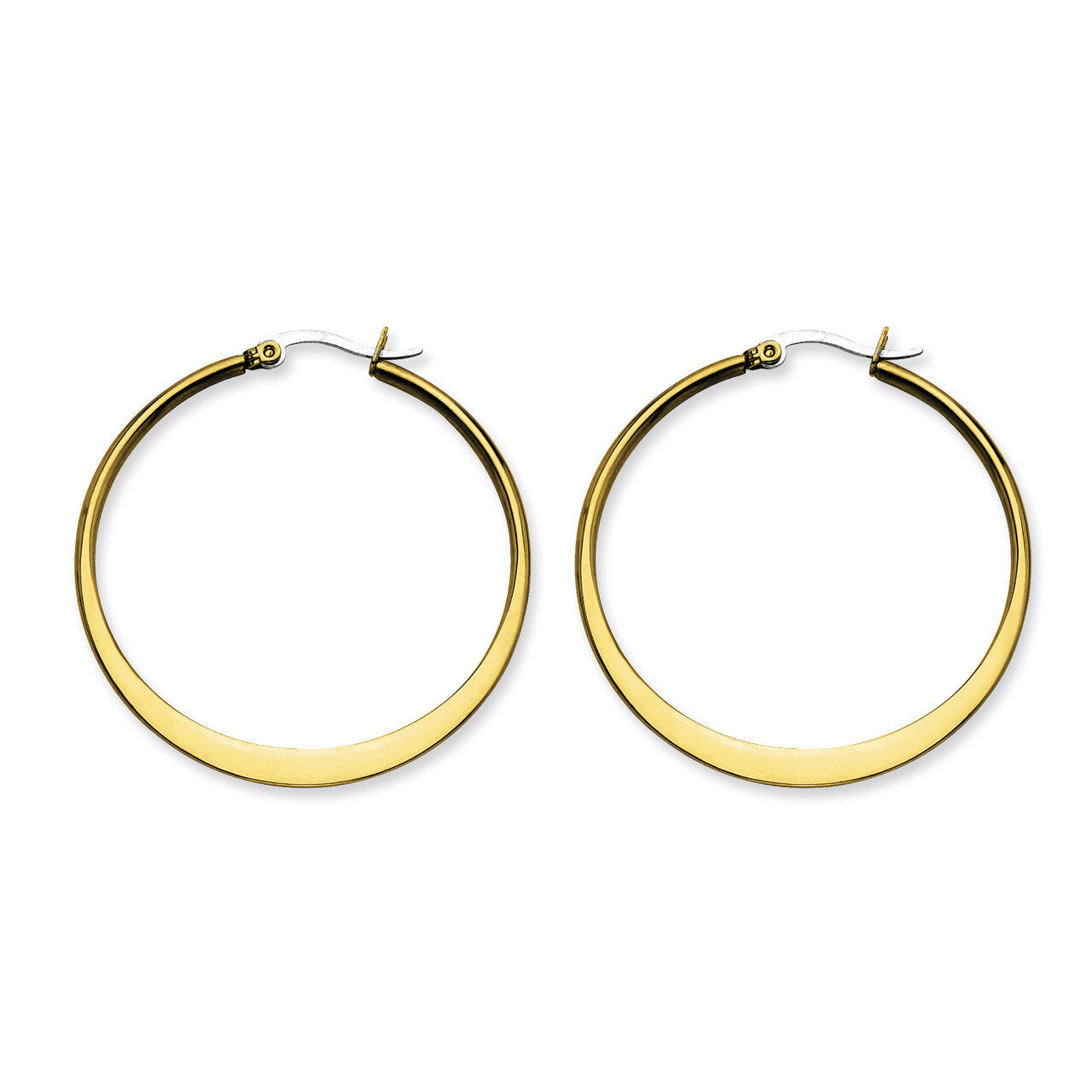Gold IP plated Tapered 43mm Hoop Earrings - Stainless Steel SRE573 by Chisel, MPN: SRE573, 88395758…