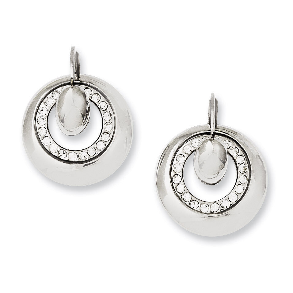 Polished Circles with Synthetic Diamonds Leverback Earrings - Stainless Steel SRE575