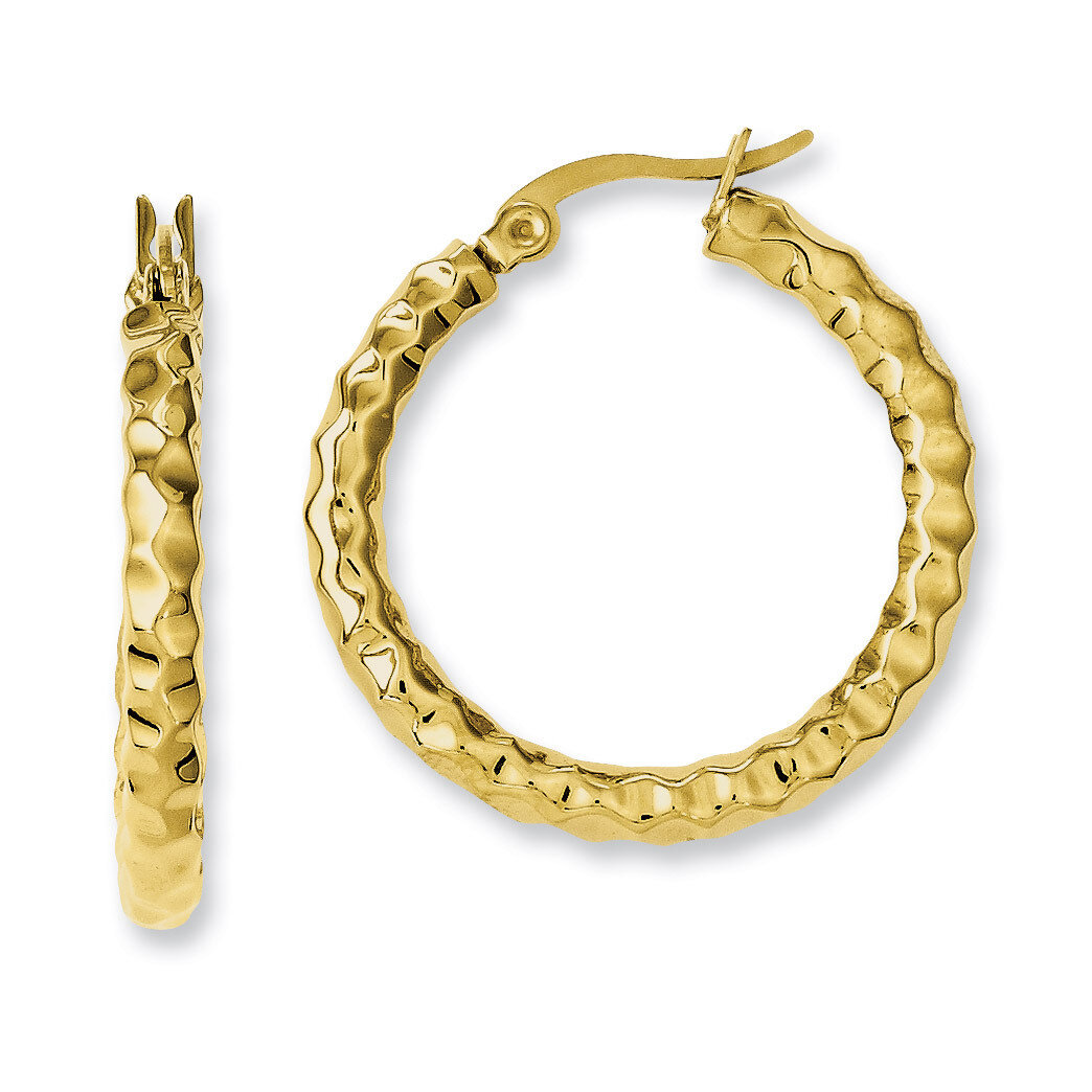 Yellow IP-plated &amp; Textured Hoop Earrings - Stainless Steel SRE579 by Chisel, MPN: SRE579, 19110107…