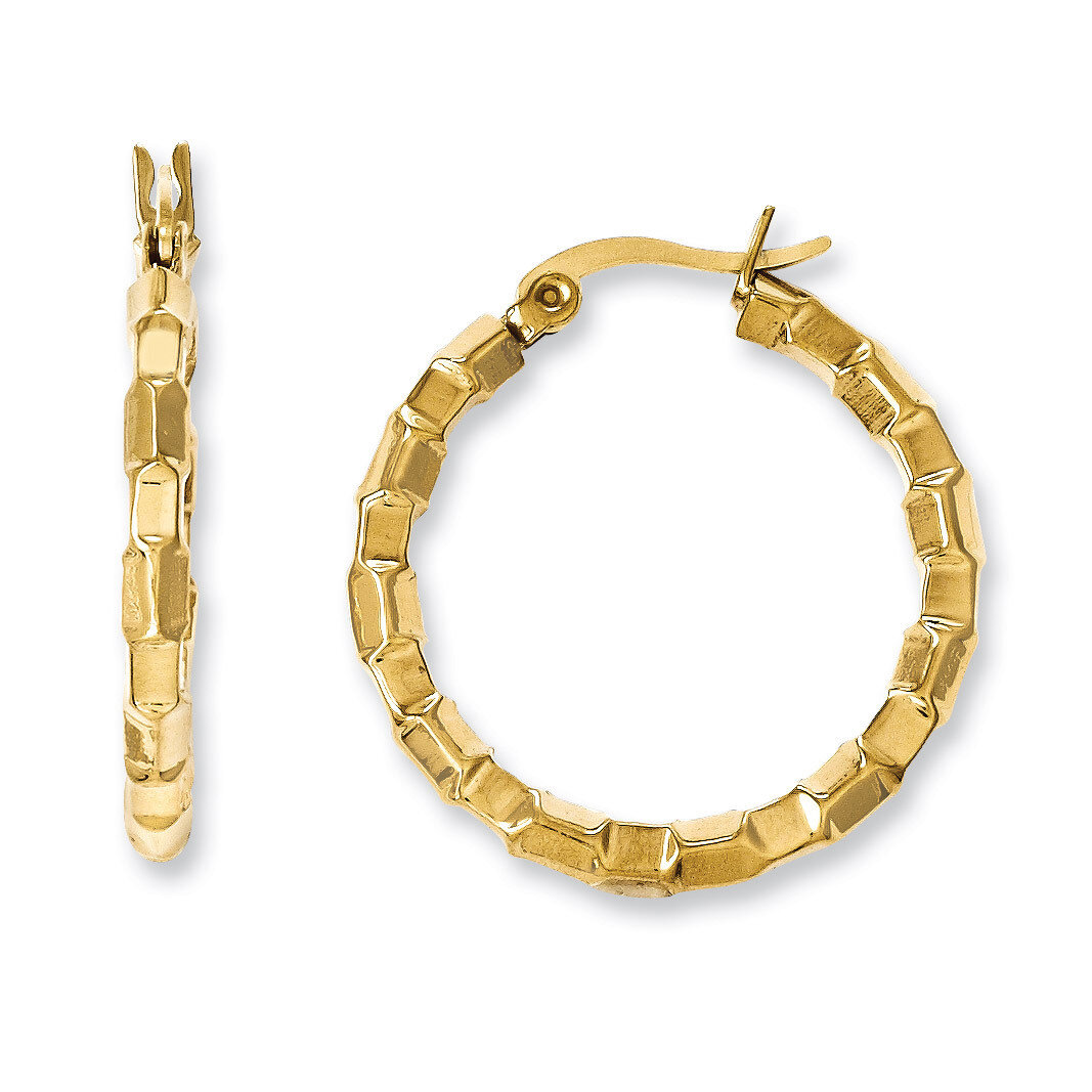 Yellow IP-plated &amp; Textured Hoop Earrings - Stainless Steel SRE581 by Chisel, MPN: SRE581, 19110107…