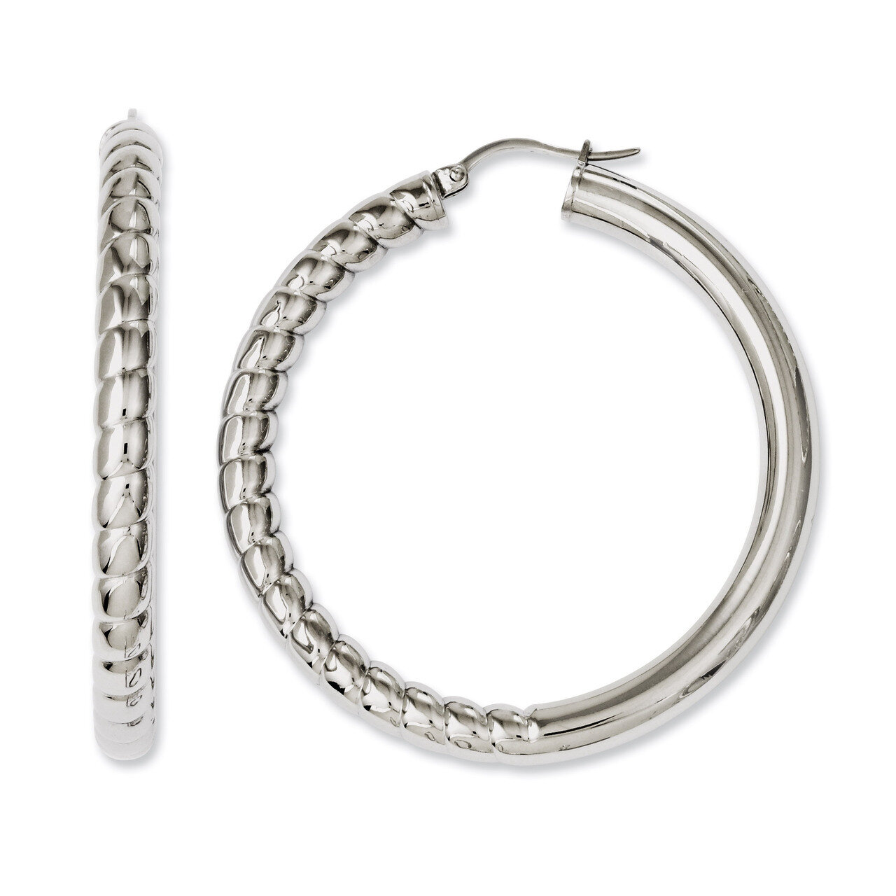 Half Textured &amp; Polished Hollow Hoop Earrings - Stainless Steel SRE612 by Chisel, MPN: SRE612, 8839…