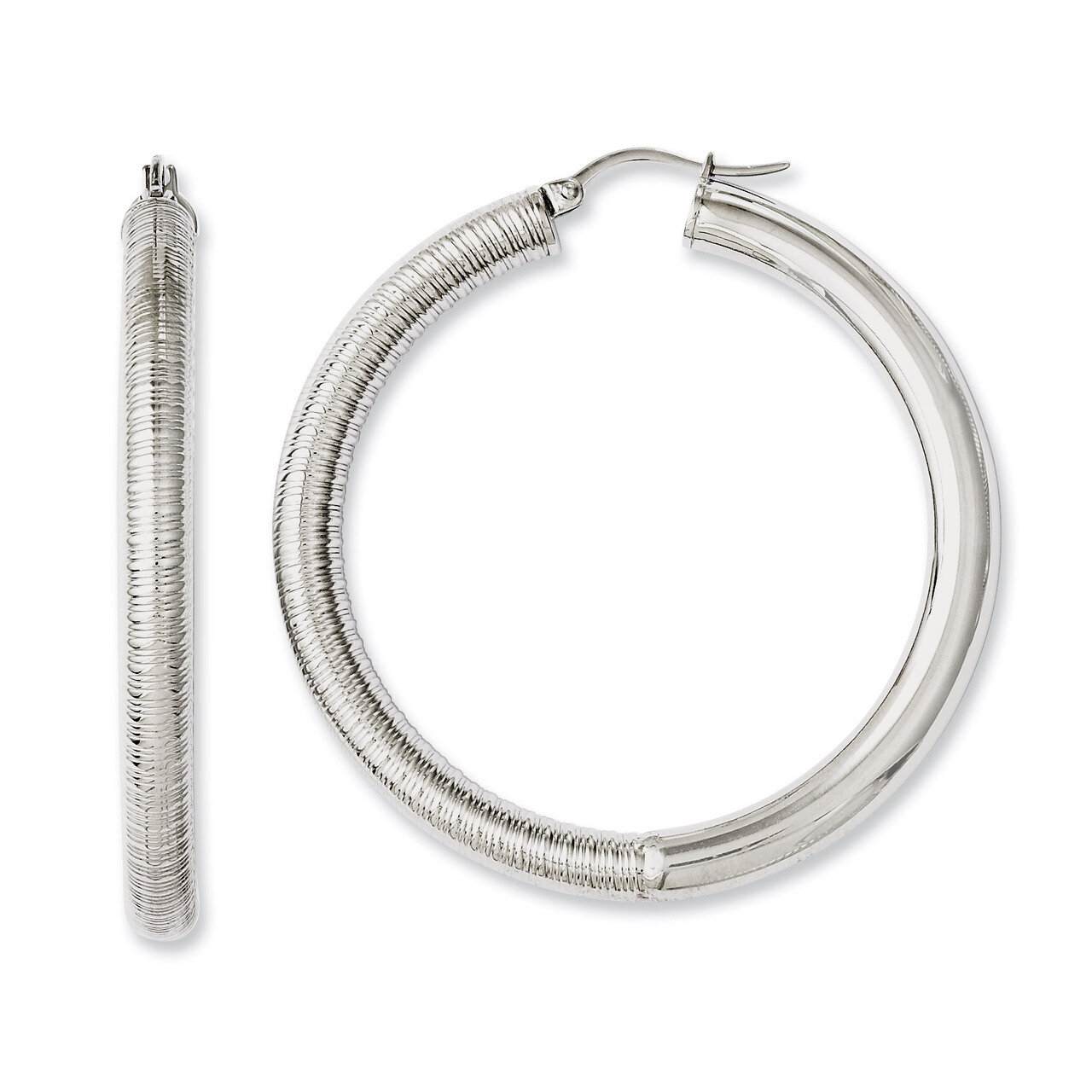 Half Textured &amp; Polished Hollow Hoop Earrings - Stainless Steel SRE616 by Chisel, MPN: SRE616, 8839…