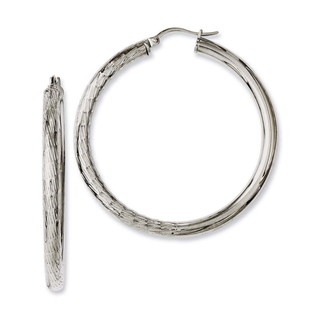 Half Textured &amp; Polished Hollow Hoop Earrings - Stainless Steel SRE618 by Chisel, MPN: SRE618, 8839…