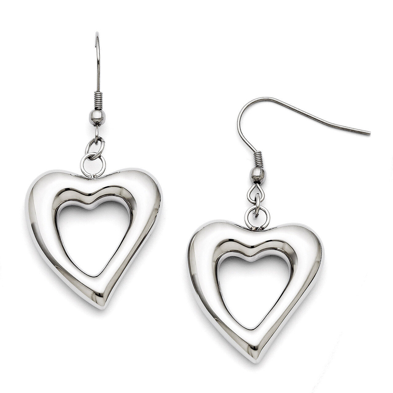 Polished Hearts Dangle Earrings - Stainless Steel SRE639 by Chisel, MPN: SRE639, 886774261386