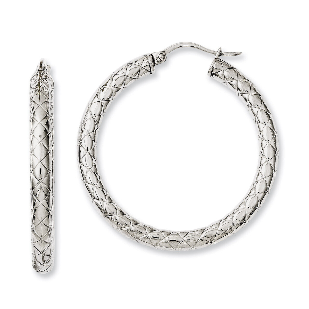 Textured &amp; Polished 30mm Hollow Hoop Earrings - Stainless Steel SRE641 by Chisel, MPN: SRE641, 8839…