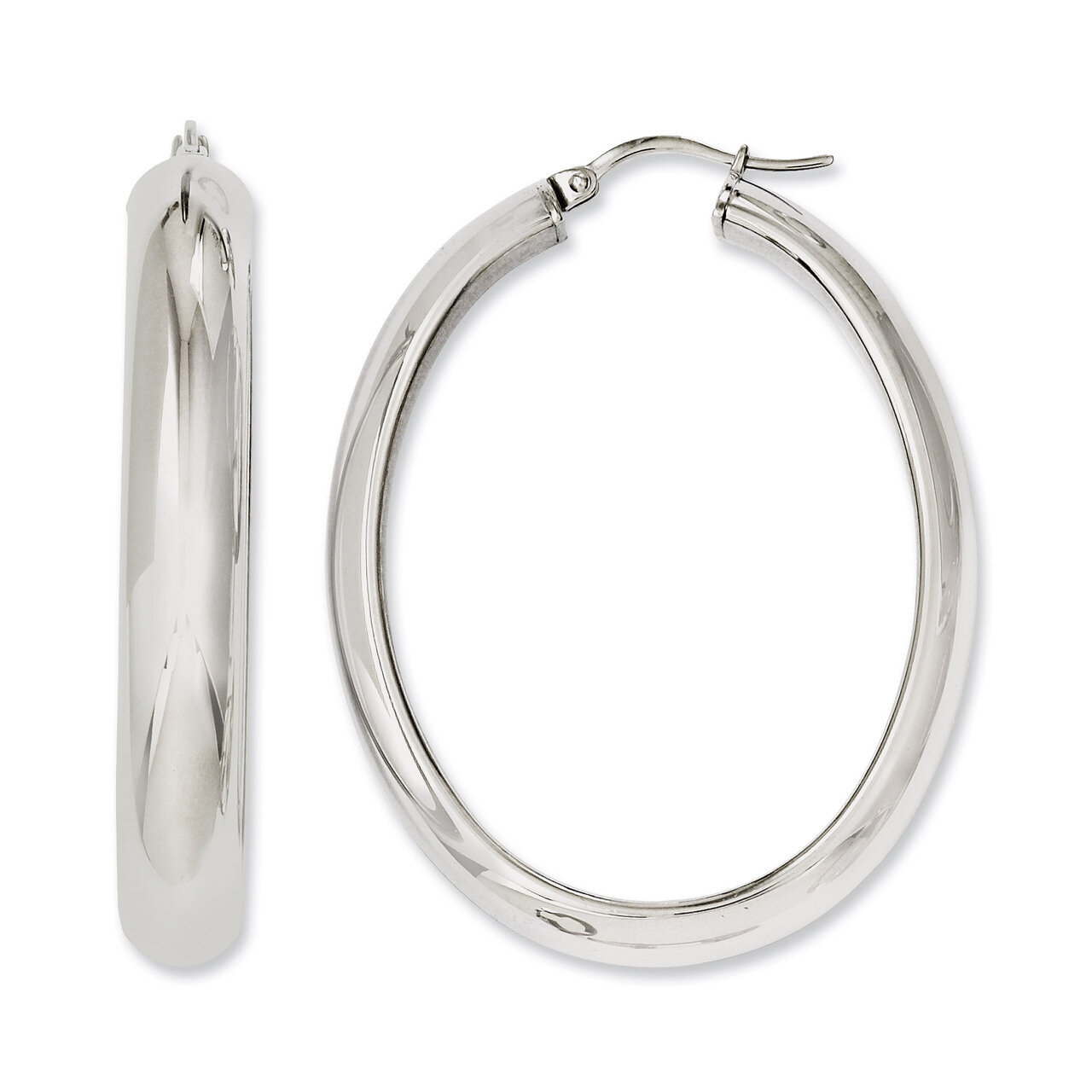 Polished Hollow Oval Hoop Earrings - Stainless Steel SRE645 by Chisel, MPN: SRE645, 883957583785