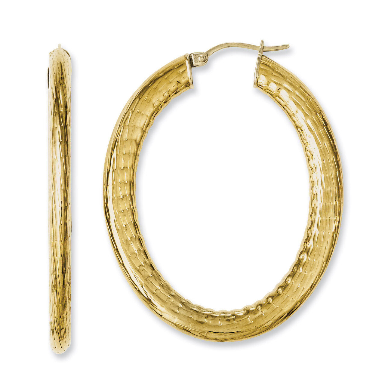 Yellow Ion-plated Textured Hollow Oval Hoop Earrings - Stainless Steel SRE661 by Chisel, MPN: SRE66…