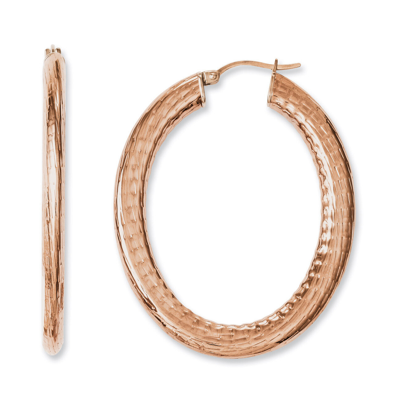 Rose IP-plated Textured Hollow Oval Hoop Earrings - Stainless Steel SRE662 by Chisel, MPN: SRE662, …