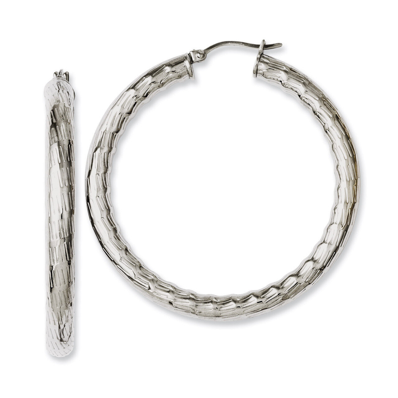 Textured &amp; Polished Hollow Hoop Earrings - Stainless Steel SRE668 by Chisel, MPN: SRE668, 191101075…
