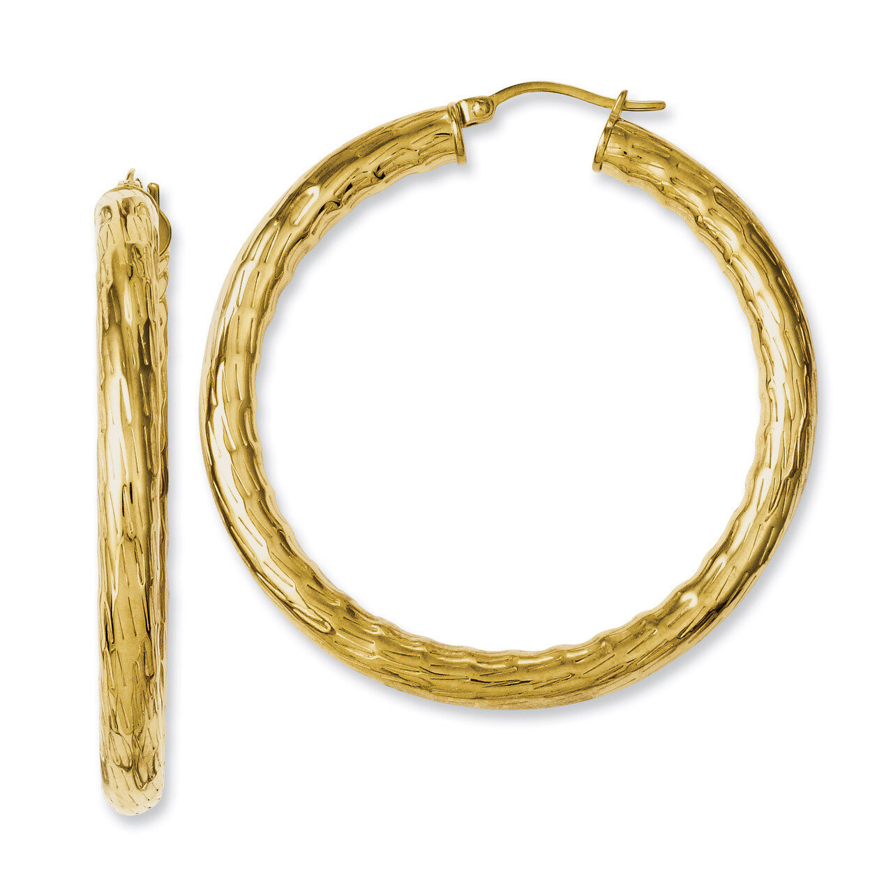 Yellow IP-plated Textured &amp; Polished Hoop Earrings - Stainless Steel SRE669 by Chisel, MPN: SRE669,…