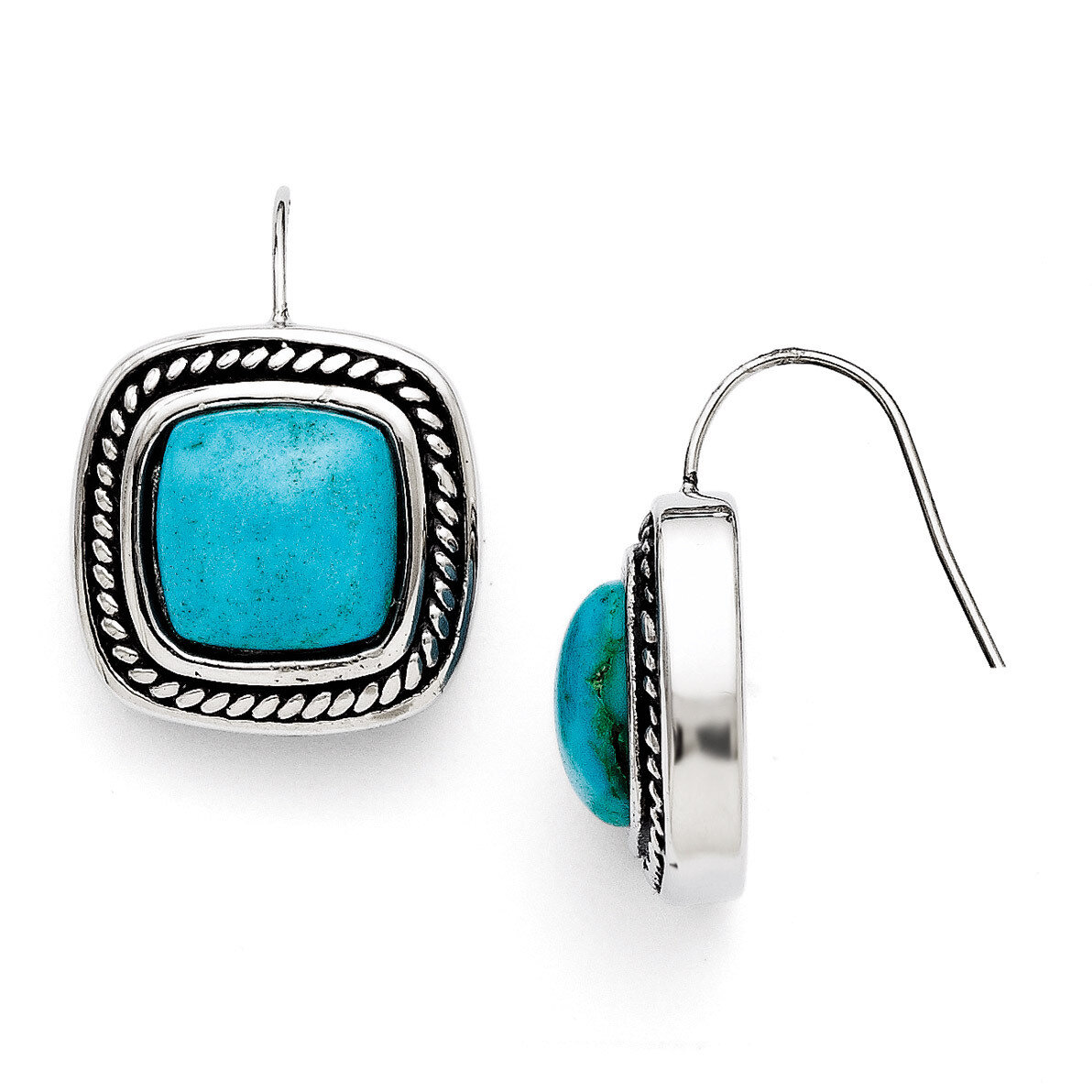 Antiqued Imitation Turquoise Shepherd Hook Earrings - Stainless Steel SRE700