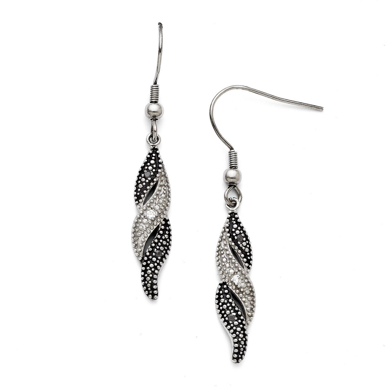 Antiqued Synthetic Diamond Shepherd Hook Earrings - Stainless Steel SRE708 by Chisel, MPN: SRE708, …