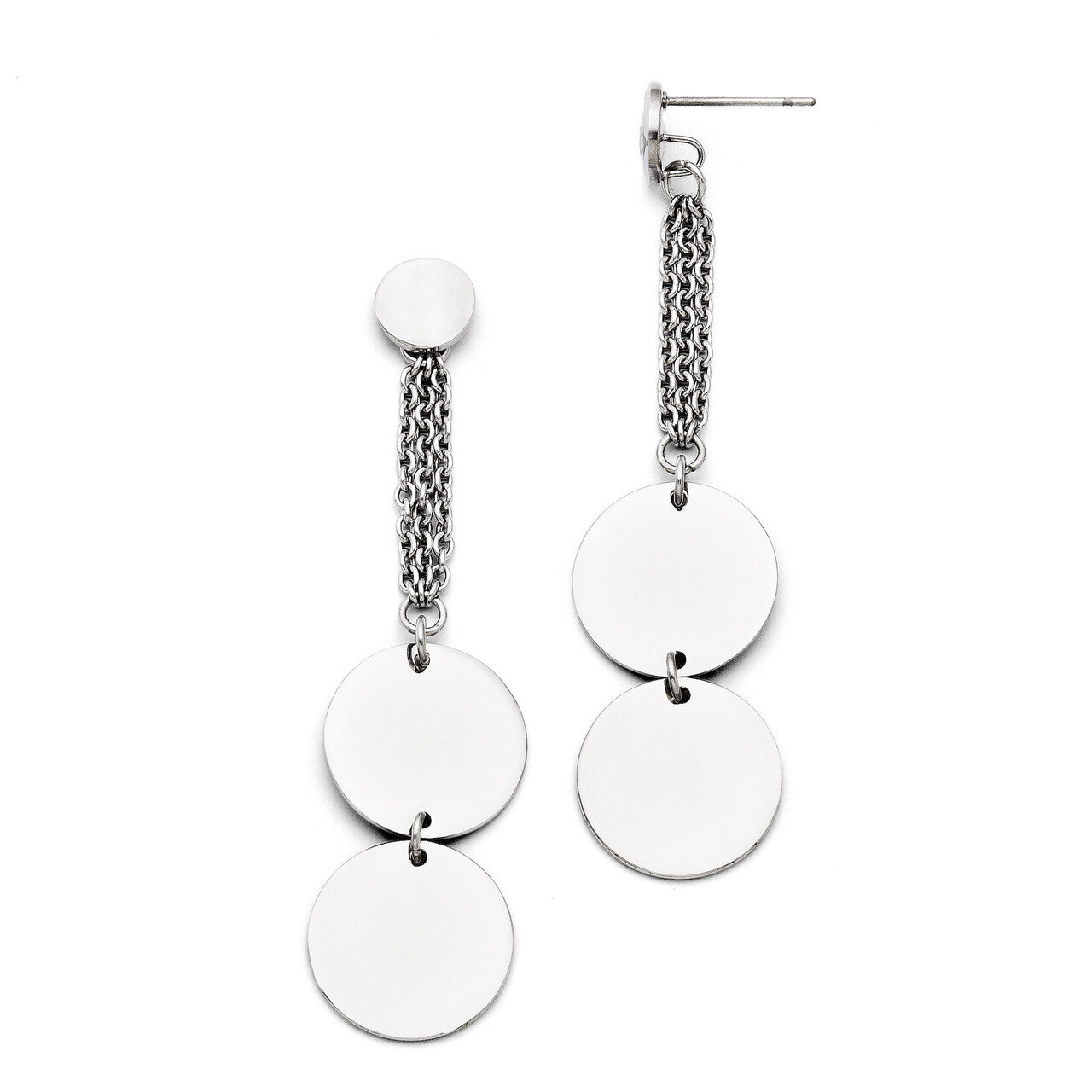 Polished Post Dangle Circle Earrings - Stainless Steel SRE729