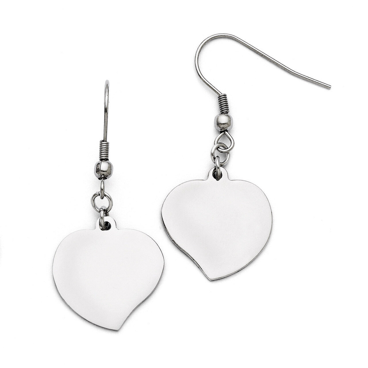 Polished Heart Shepherd Hook Earrings - Stainless Steel SRE730 by Chisel, MPN: SRE730, 191101074714