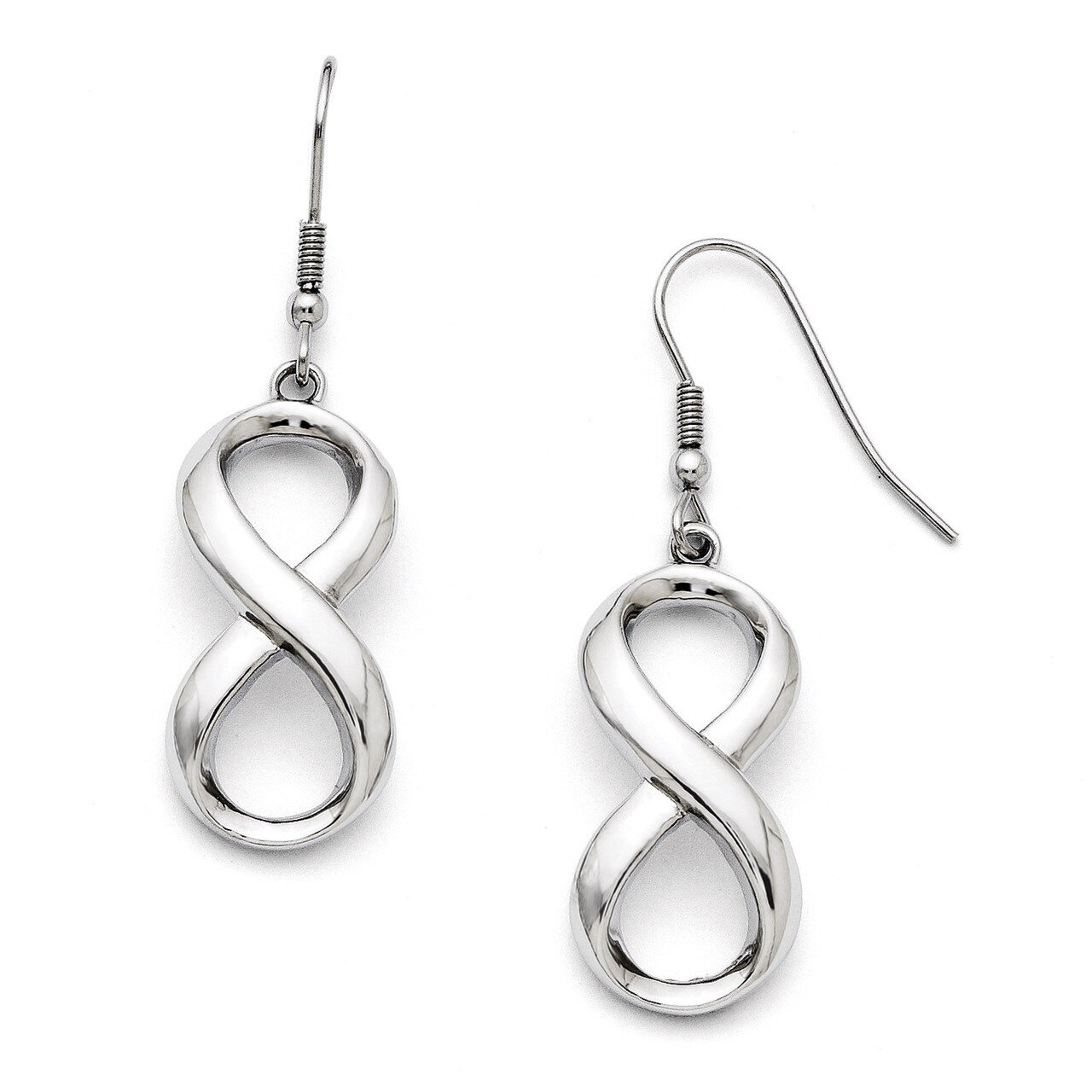 Polished Infinity Symbol Shepherd Hook Earrings - Stainless Steel SRE732 by Chisel, MPN: SRE732, 19…