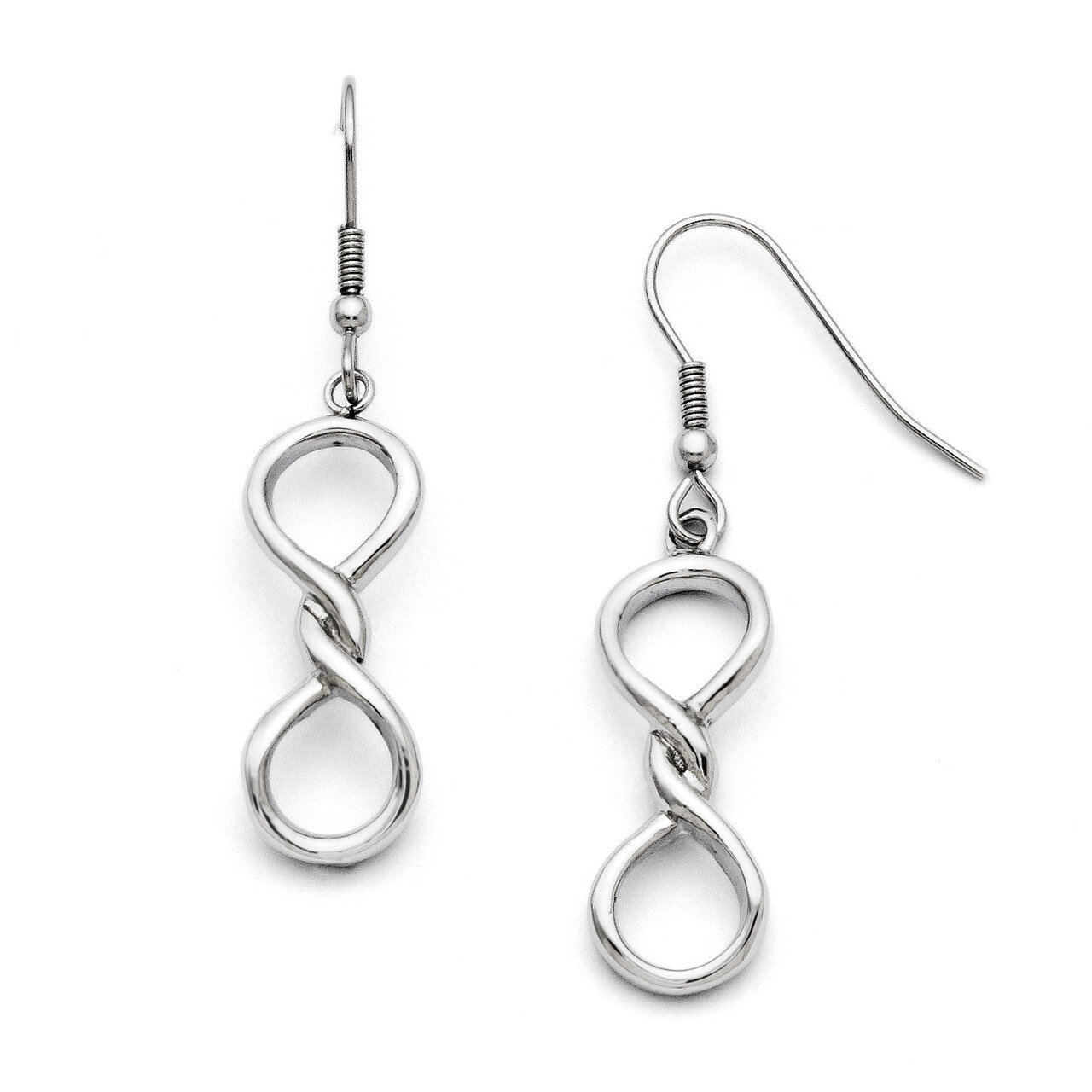 Polished Infinity Symbol Shepherd Hook Earrings - Stainless Steel SRE733 by Chisel, MPN: SRE733, 19…