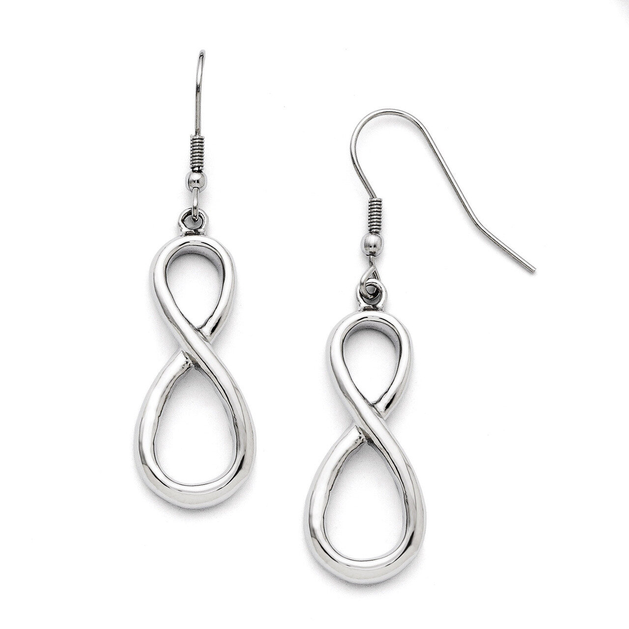 Polished Infinity Symbol Shepherd Hook Earrings - Stainless Steel SRE734 by Chisel, MPN: SRE734, 19…