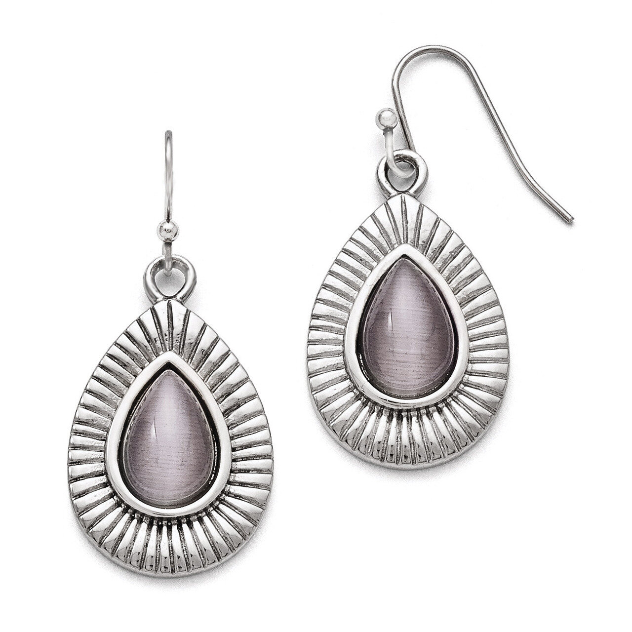 Polished Grey Cat&#39;s Eye Shepherd Hook Earrings - Stainless Steel SRE746 by Chisel, MPN: SRE746, 191…