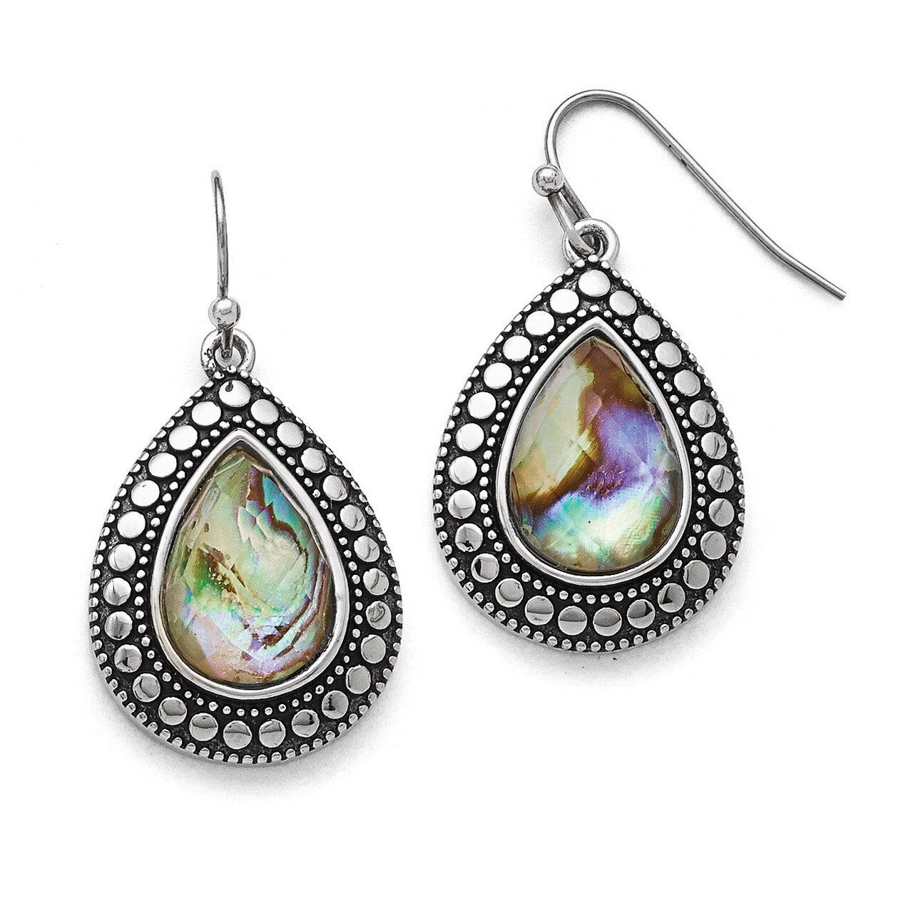 Synthetic Abalone Polished Antiqued Earrings - Stainless Steel SRE752
