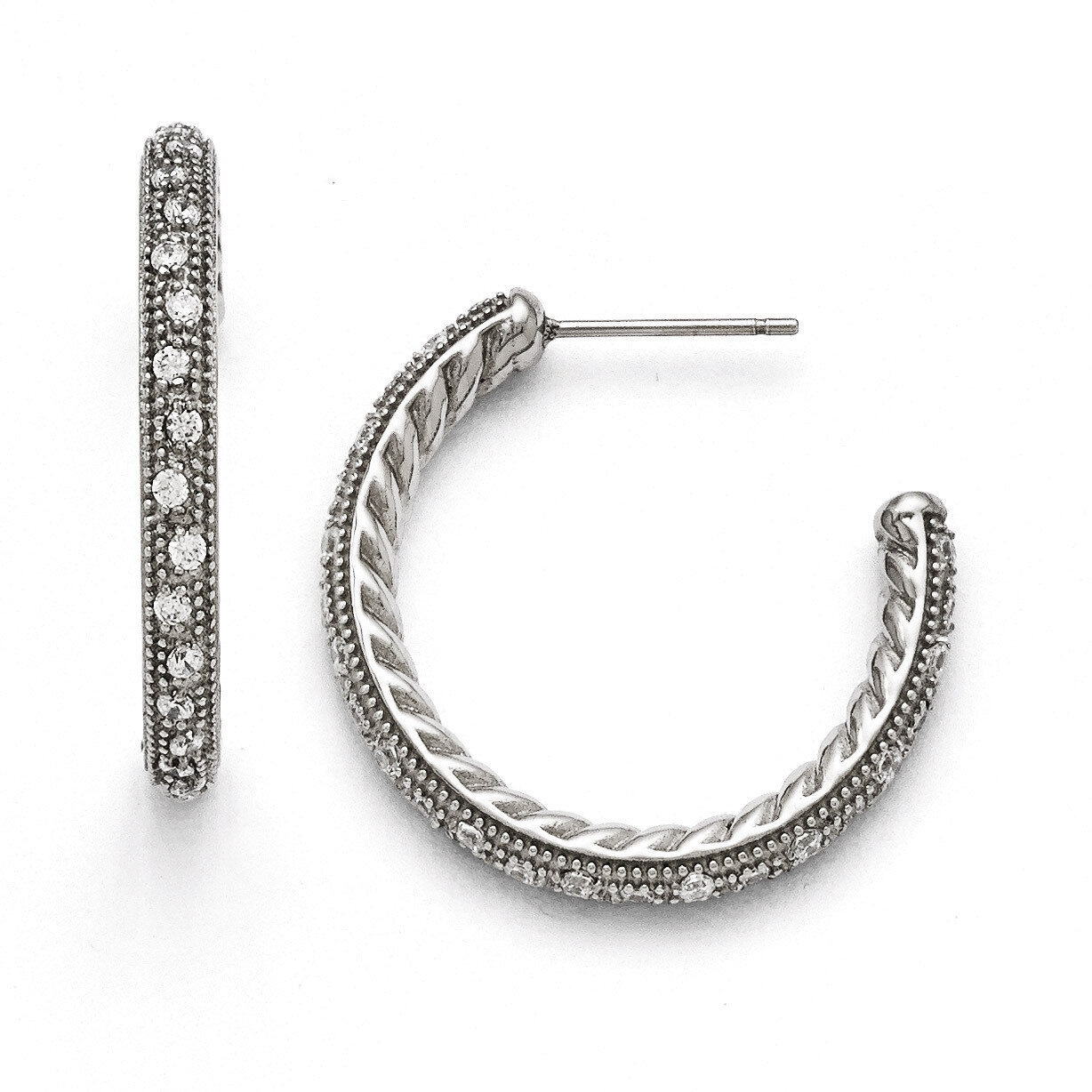 Polished Synthetic Diamond Post Hoop Earrings - Stainless Steel SRE758 by Chisel, MPN: SRE758, 1911…