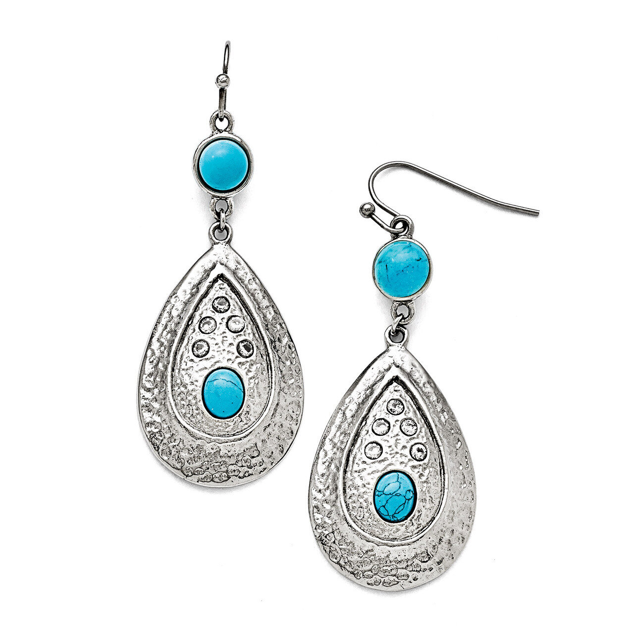 Polished Hammered Imitation Turquoise Synthetic Diamond Earrings - Stainless Steel SRE761