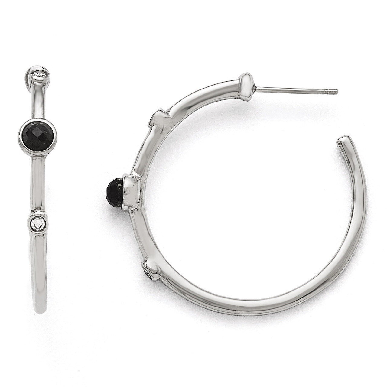 Polished Black Onyx Synthetic Diamond Post Hoop Earrings - Stainless Steel SRE762 by Chisel, MPN: S…