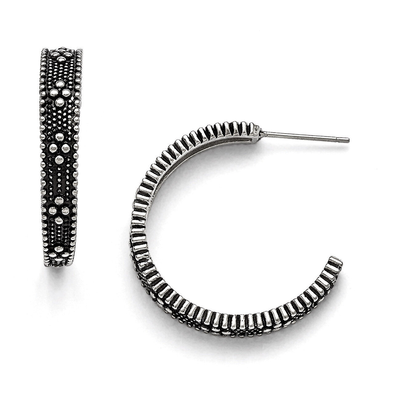 Polished and Antiqued Post Hoop Earrings - Stainless Steel SRE765 by Chisel, MPN: SRE765, 886774986…