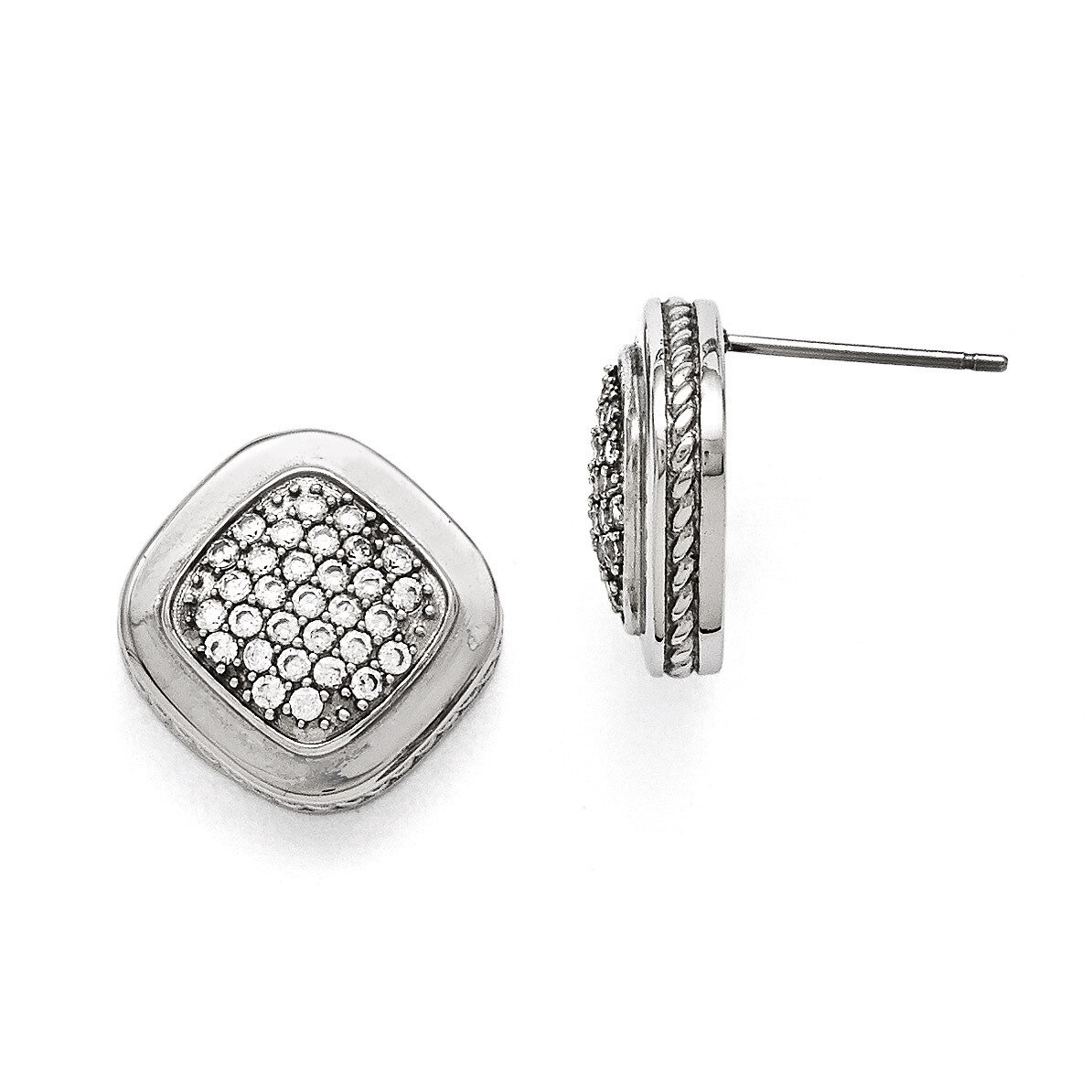 Polished Square Synthetic Diamond Post Earrings - Stainless Steel SRE768 by Chisel, MPN: SRE768, 19…