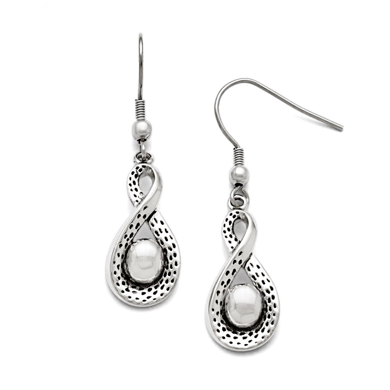 Polished Antiqued Infinity Dangle Earrings - Stainless Steel SRE774 by Chisel, MPN: SRE774, 1911013…