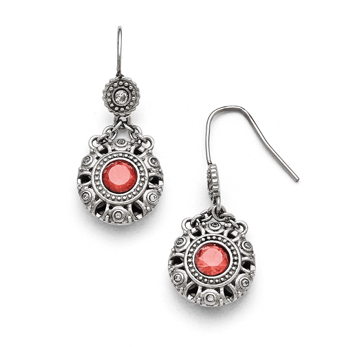 Polished Red and Clear Synthetic Diamond Circle Earrings - Stainless Steel SRE777
