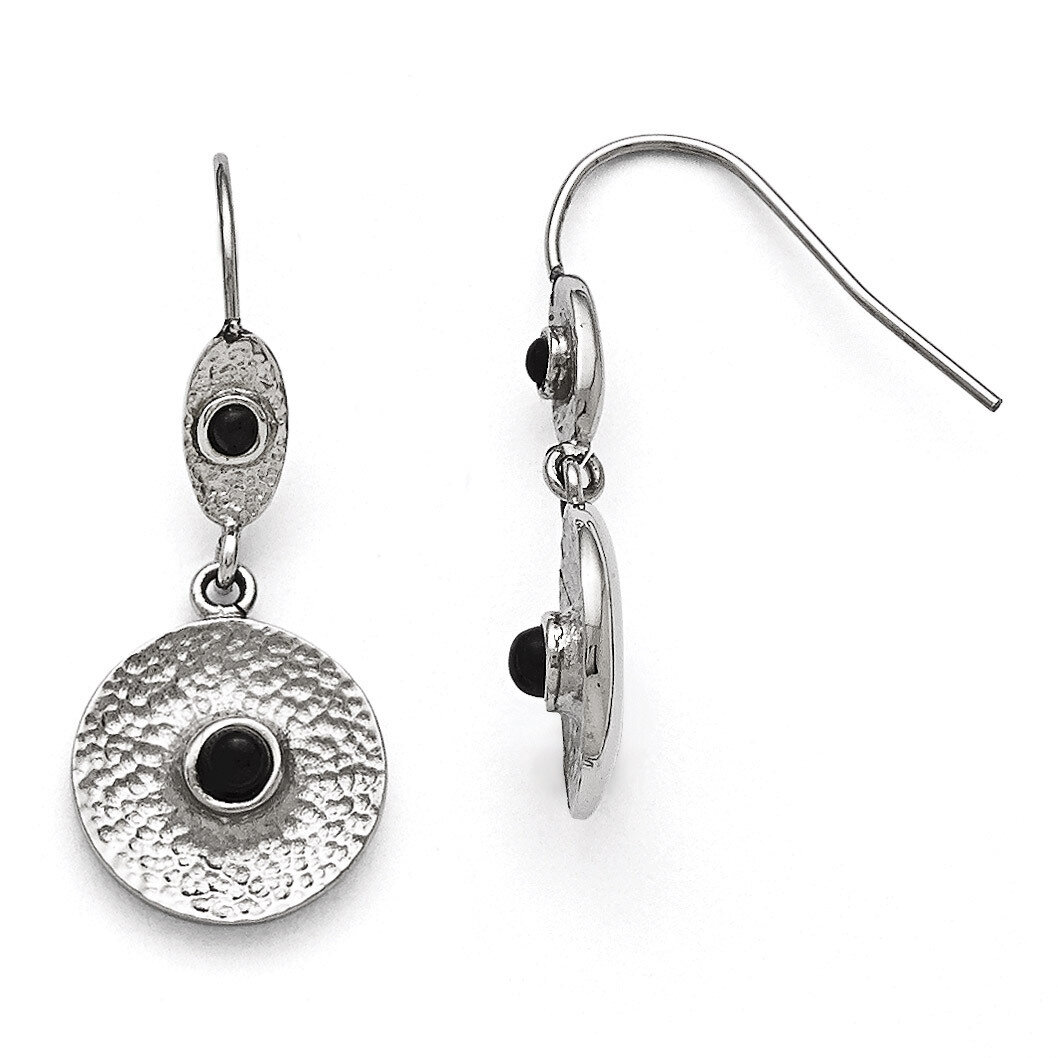 Polished and Textured Black Onyx Circle Earrings - Stainless Steel SRE783 by Chisel, MPN: SRE783, 1…