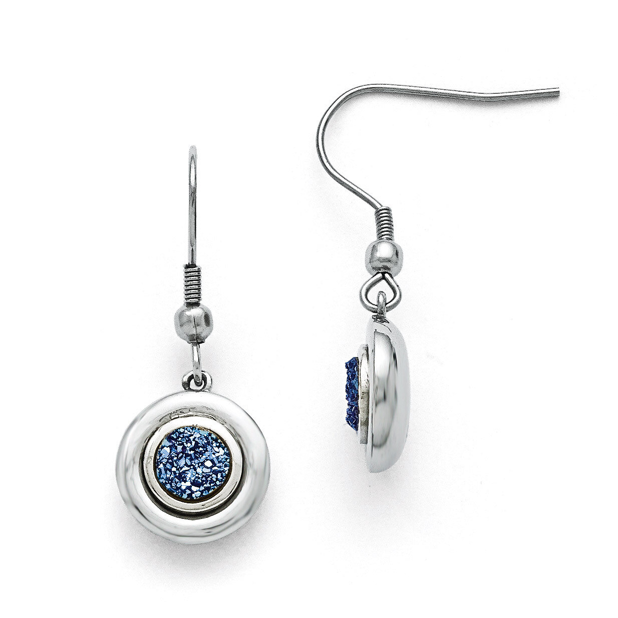 Polished Druzy Shepherd Hook Earrings - Stainless Steel SRE788 by Chisel, MPN: SRE788, 191101074813