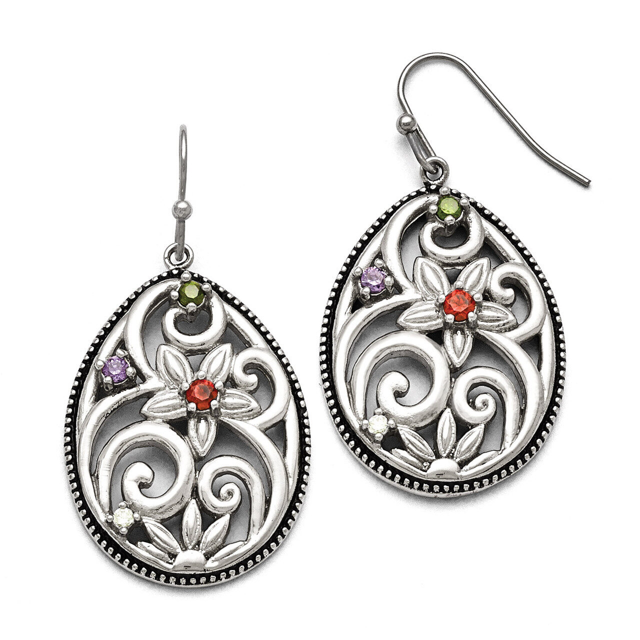 Polished Antiqued Multicolor Synthetic Diamond Earrings - Stainless Steel SRE791 by Chisel, MPN: SR…