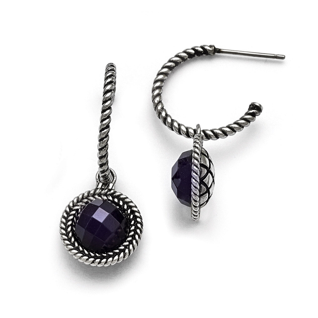 Polished and Antiqued Blue Sandstone Reversible Earrings - Stainless Steel SRE792 by Chisel, MPN: S…