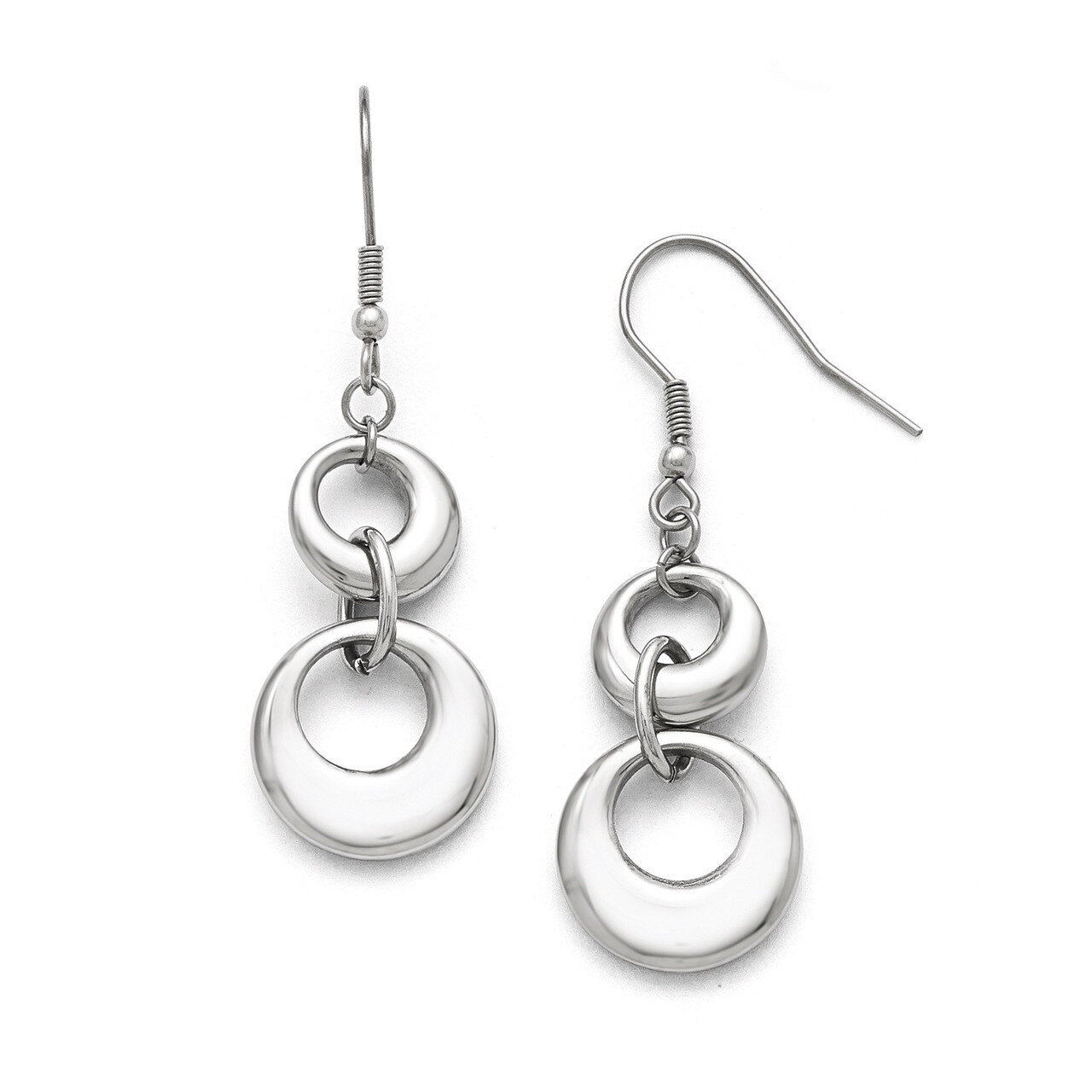 Polished Circle Shepherd Hook Dangle Earrings - Stainless Steel SRE796 by Chisel, MPN: SRE796, 8867…