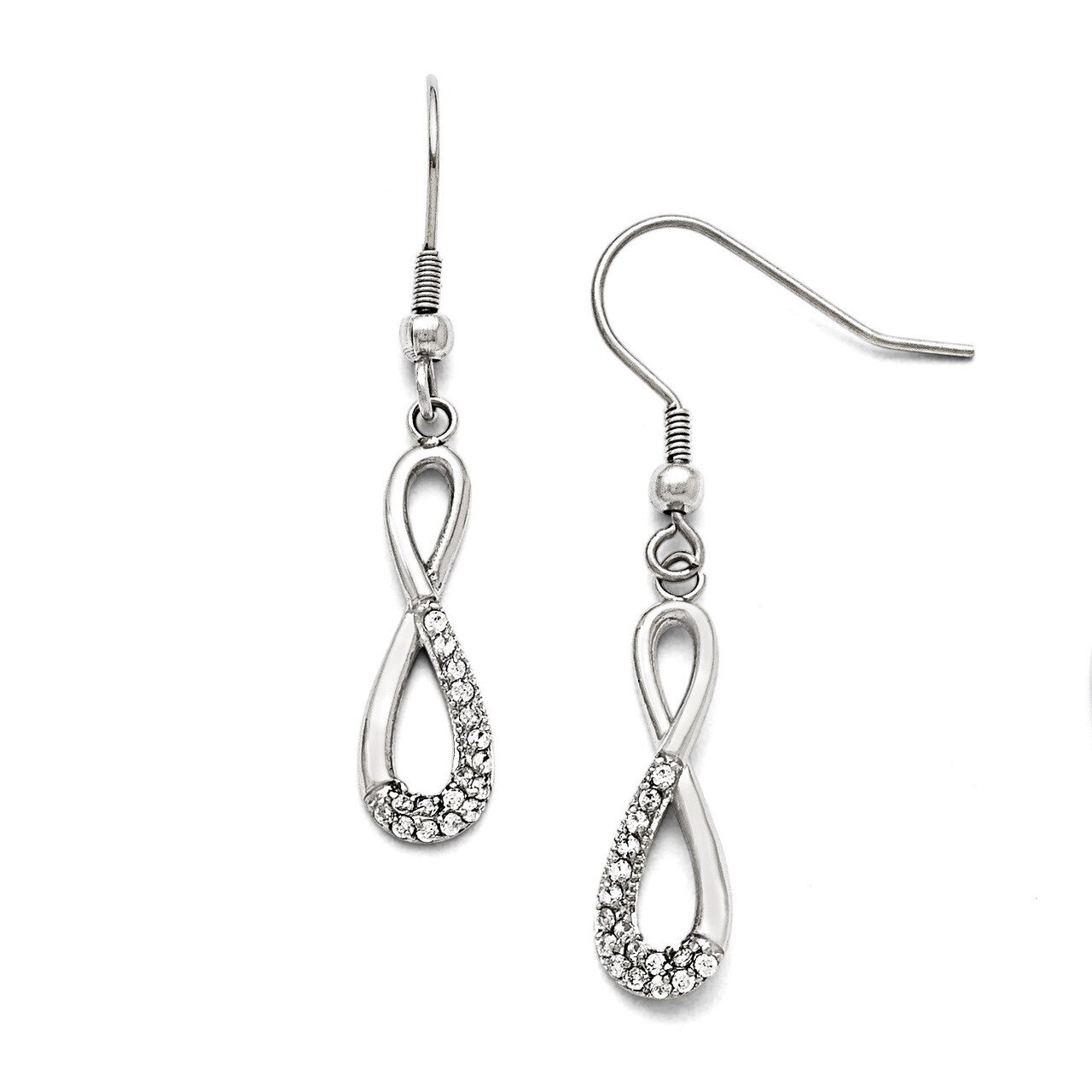 Infinity Symbol with Synthetic Diamonds Shepherd Hook Earrings - Stainless Steel SRE805 by Chisel, …