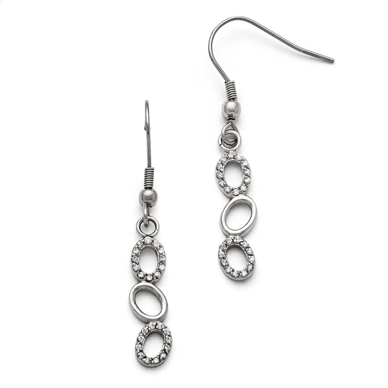 Polished Synthetic Diamond Shepherd Hook Earrings - Stainless Steel SRE808 by Chisel, MPN: SRE808, …