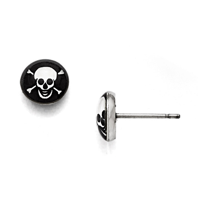 Polished Skull Epoxy Post Earrings - Stainless Steel SRE814 by Chisel, MPN: SRE814, 883957584416