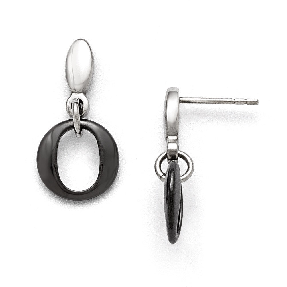 Ceramic Polished Post Dangle Earrings - Stainless Steel SRE828 by Chisel, MPN: SRE828, 191101017728