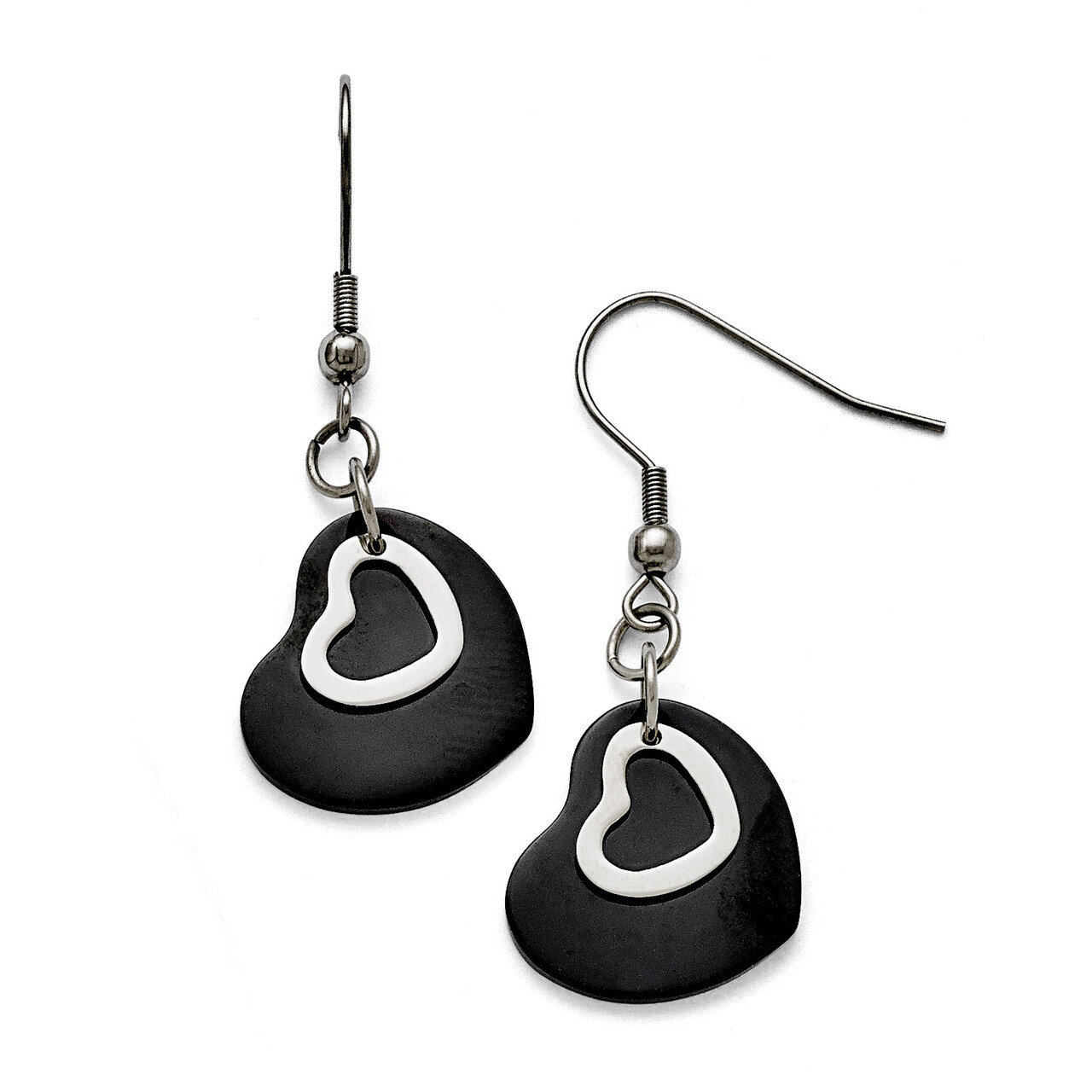 Polished Black IP-plated Moveable Heart Earrings - Stainless Steel SRE832