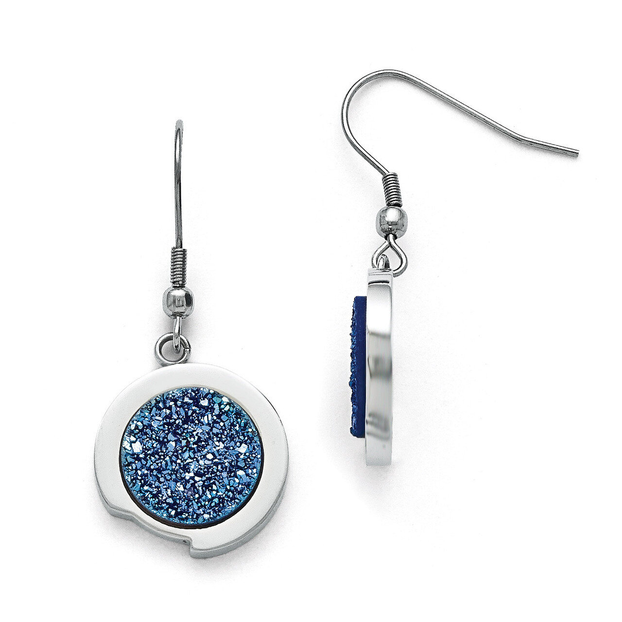 Polished with Blue Druzy Stone Earrings - Stainless Steel SRE846 by Chisel, MPN: SRE846, 1911010734…