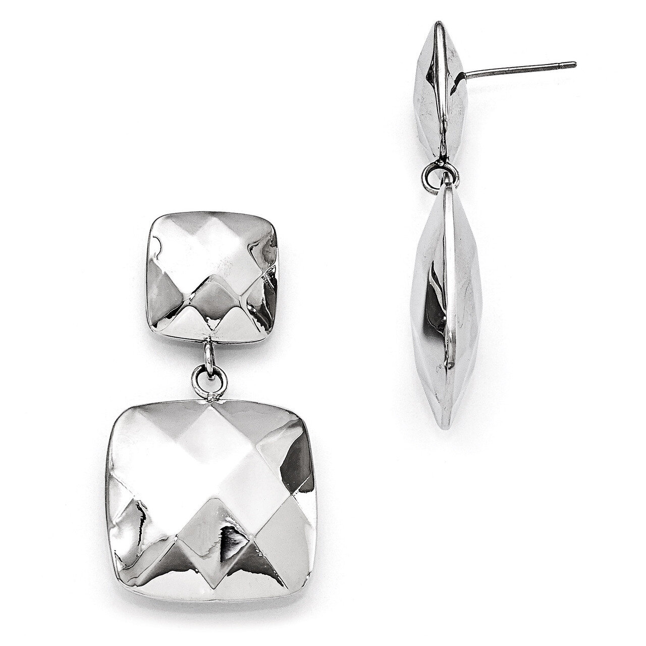 Polished Hollow Squares Post Dangle Earrings - Stainless Steel SRE888 by Chisel, MPN: SRE888, 88677…