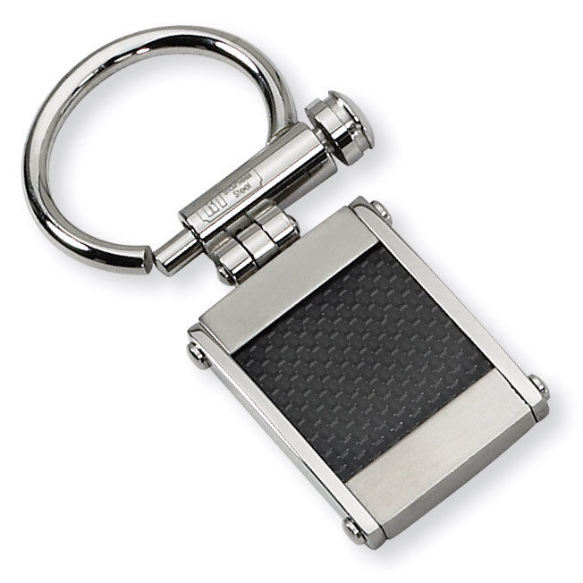 Brushed and Polished Black Carbon Fiber Key Ring - Stainless Steel SRK101