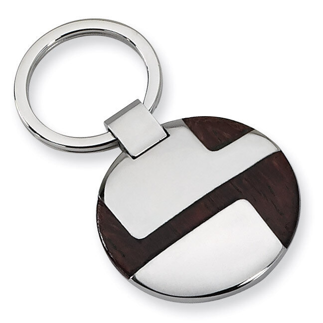 Polished Wood Inlay Key Chain - Stainless Steel SRK118 by Chisel, MPN: SRK118, 883957747736