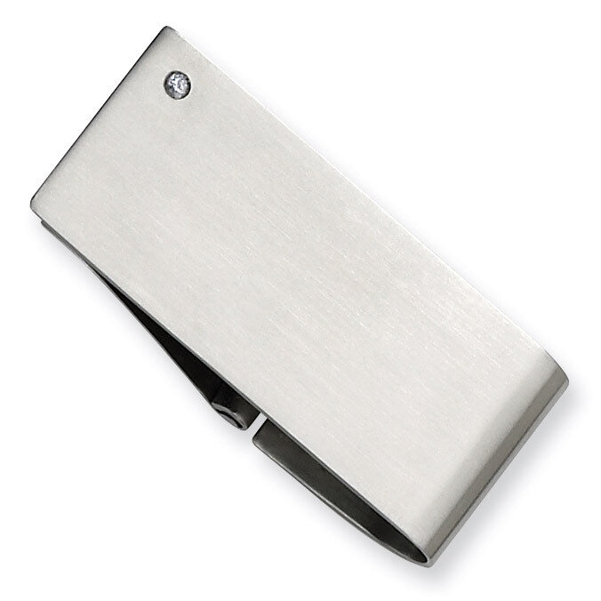 Brushed Diamond Accent Hinged Money Clip - Stainless Steel SRM122