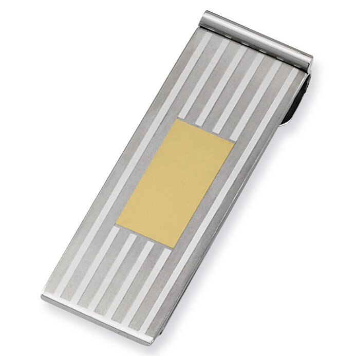 Brushed and Polished Yellow IP-plated Money Clip - Stainless Steel SRM129