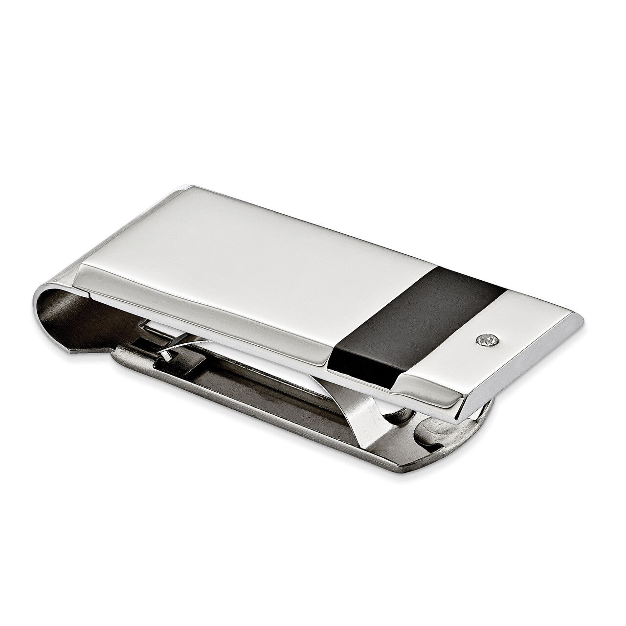 Polished Black Rubber and Synthetic Diamond Money Clip - Stainless Steel SRM138 by Chisel, MPN: SRM…